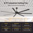 Breezary 8 ft HVLS Oversized Industrial 96-in Matte Black with Matte Black Aluminum Blades Ceiling Fan Without Light and Remote Control Included 7 -Blade
