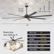 Breezary 8 ft HVLS Oversized Industrial 96-in Matte Black with Black Aluminum Blades Ceiling Fan Without Light and Remote Control Included 7 -Blade