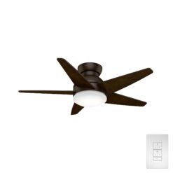 Casablanca Isotope 44-in Brushed Cocoa with Espresso Veneer Blades LED Flush Mount Ceiling Fan With Light and Wall Control Included 5 -Blade