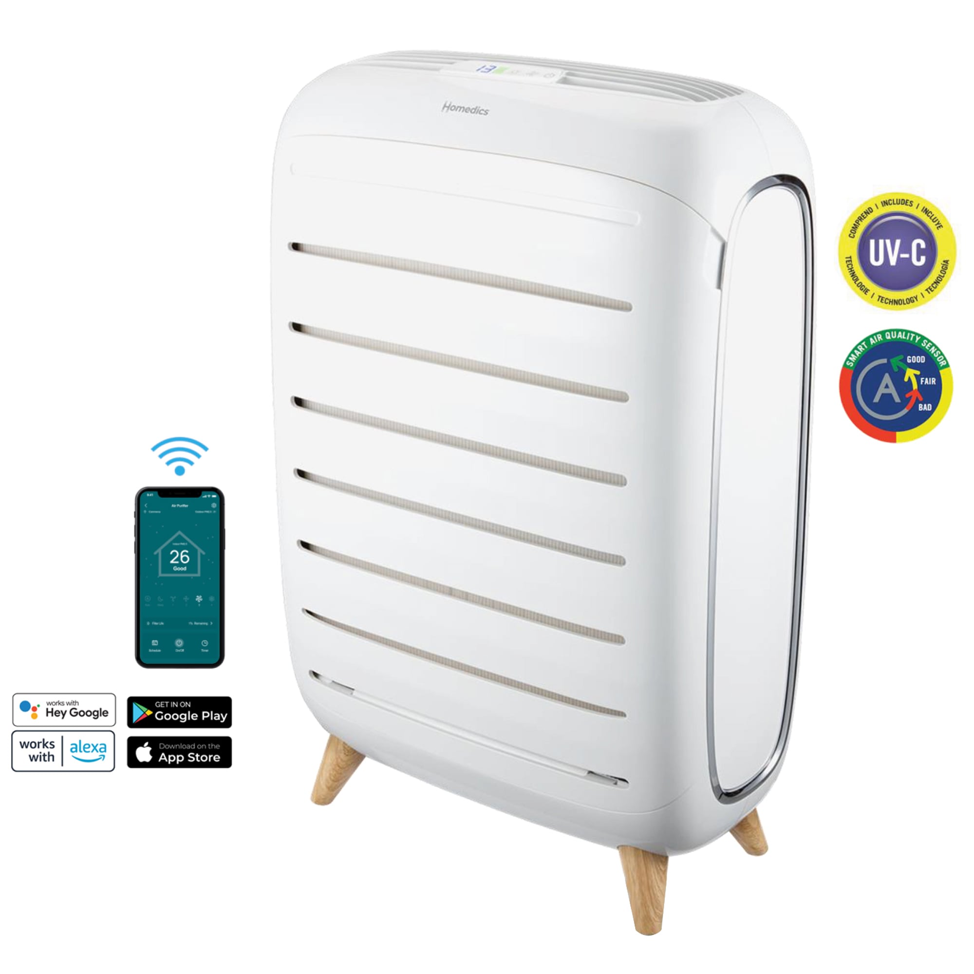HOMEDICS Smart Wi-Fi Series with Air Quality Sensor 5 -Speed Ionic Smart Compatible White HOMEDICS Smart Wi-Fi Series with Air Quality Sensor 5 -Speed Ionic Smart Compatible White True HEPA and UV Air Purifier ENERGY STAR Certified (Covers: 553-sq ft )