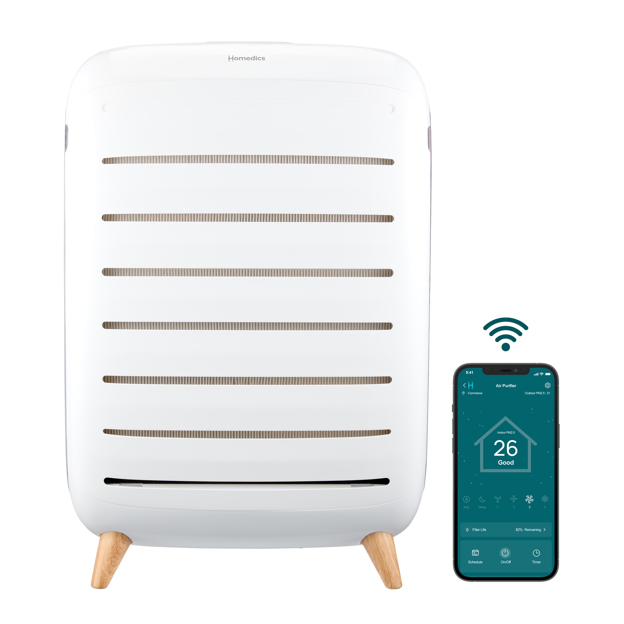 HOMEDICS Smart Wi-Fi Series with Air Quality Sensor 5 -Speed Ionic Smart Compatible White HOMEDICS Smart Wi-Fi Series with Air Quality Sensor 5 -Speed Ionic Smart Compatible White True HEPA and UV Air Purifier ENERGY STAR Certified (Covers: 553-sq ft )