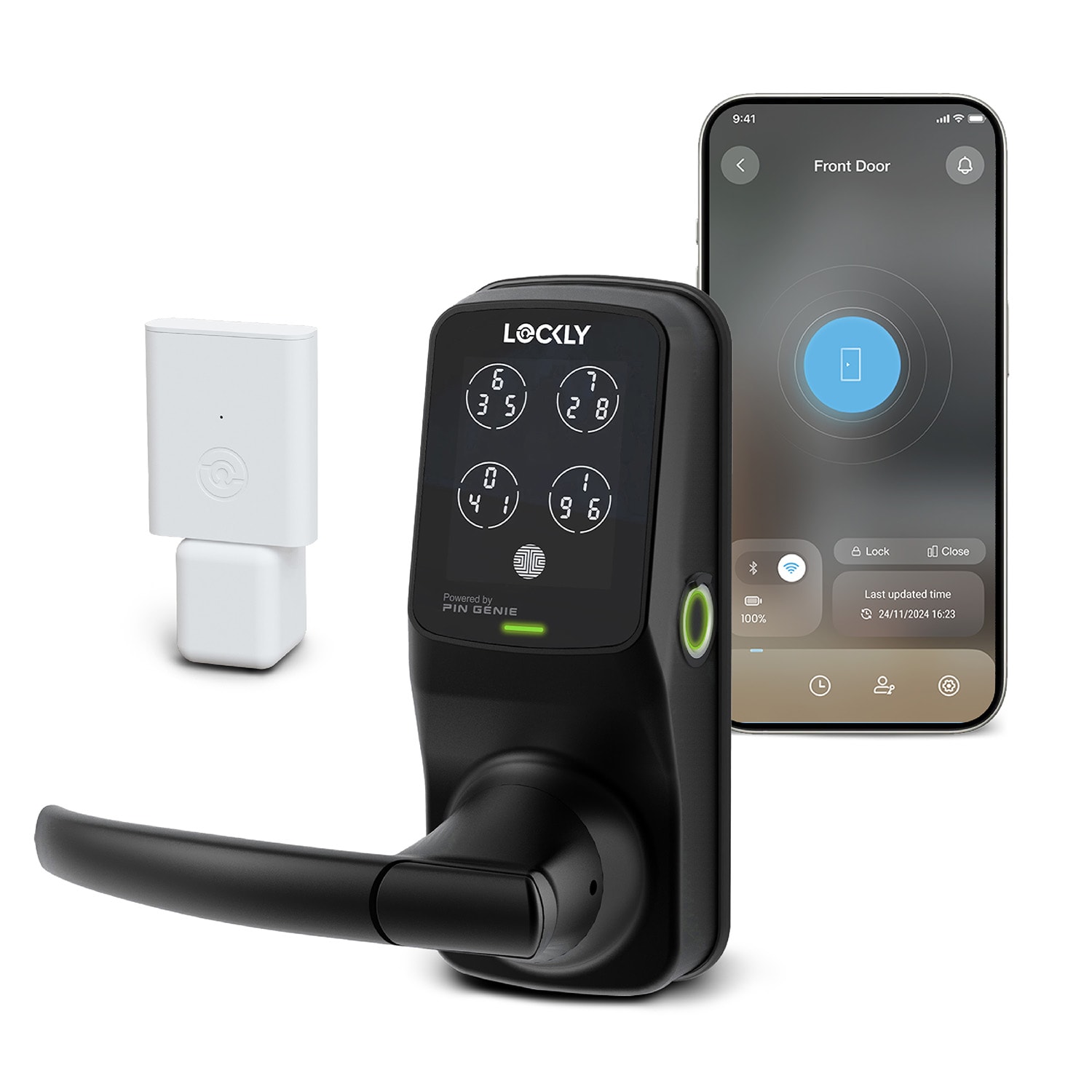 Lockly PGD628WMB Secure Pro Latch Matte Black Smart Wi-Fi and Bluetooth Touchscreen Keypad Electronic Handle Lock Lockly PGD628WMB Secure Pro Latch Matte Black Smart Wi-Fi and Bluetooth Touchscreen Keypad Electronic Handle Lock