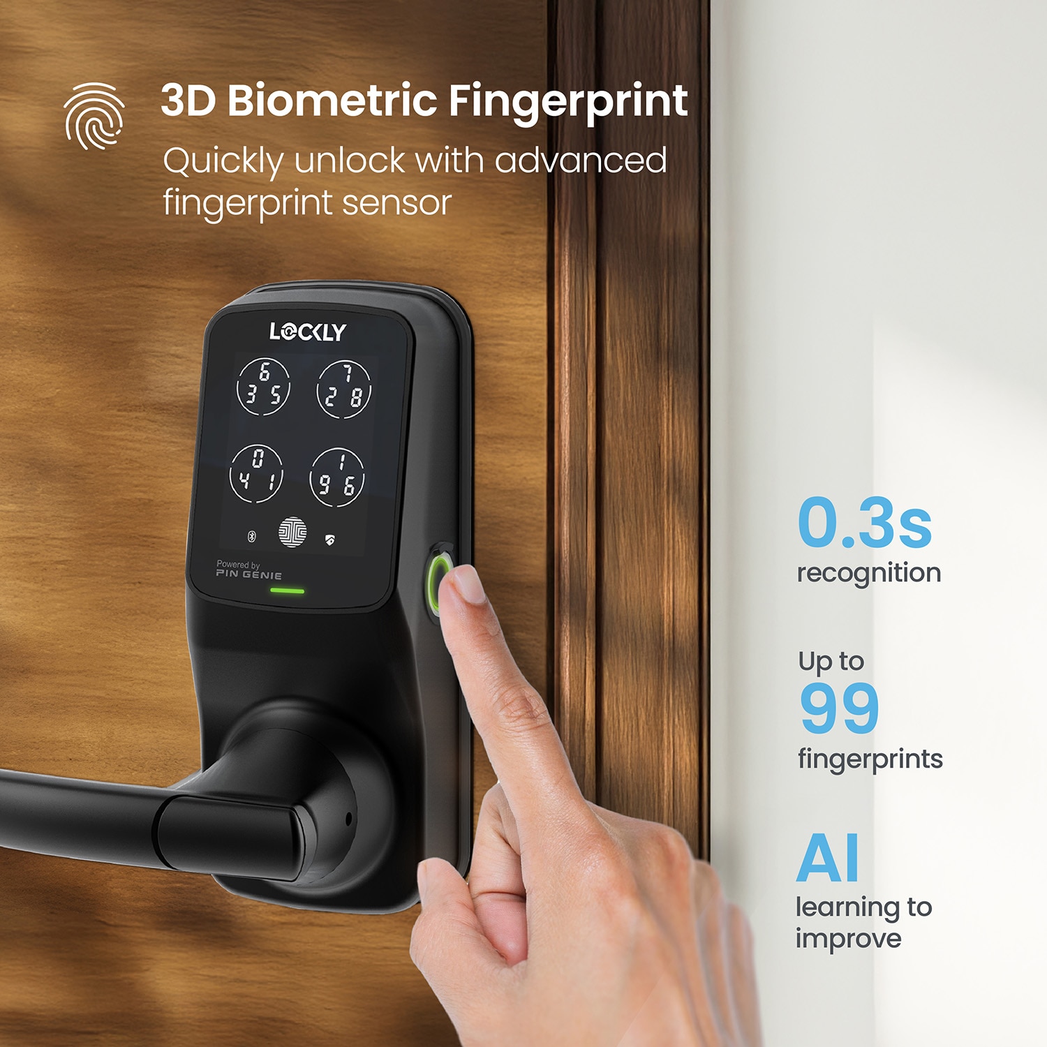 Lockly PGD628WMB Secure Pro Latch Matte Black Smart Wi-Fi and Bluetooth Touchscreen Keypad Electronic Handle Lock Lockly PGD628WMB Secure Pro Latch Matte Black Smart Wi-Fi and Bluetooth Touchscreen Keypad Electronic Handle Lock
