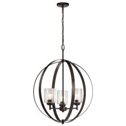 Kichler Winslow 3 -Light Bronze Cage Seeded glass Metal Chandelier