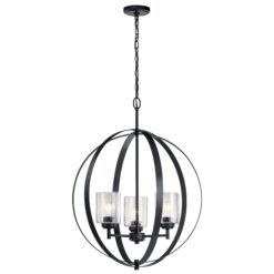 Kichler Winslow 3 -Light Polished Black Cage Seeded glass Metal Chandelier