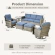 Ovios 6 -Piece Rattan Patio Sofa Conversation Set with Blue Cushions