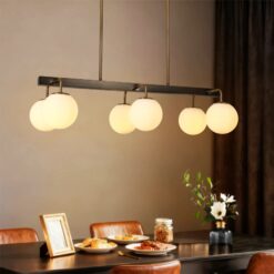 LNC Aladarimostinin 6 -Light Polished Brass and Brushed Black Modern/contemporary Opal glass Linear Large Hanging Kitchen Island Light