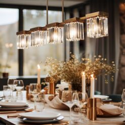 LNC Labradorite 40.2-in W Oversized 5 -Light Satin Gold with Crystal Modern/contemporary Crystal Linear Large Hanging Kitchen Island Light