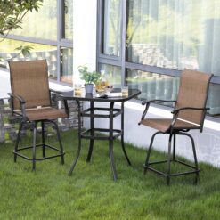 Nuu Garden 3 -Piece Black and brown Bar Height Patio Dining Set Iron Square Table with 2 Brown Swivel Chairs