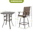 Nuu Garden 3 -Piece Black and brown Bar Height Patio Dining Set Iron Square Table with 2 Brown Swivel Chairs