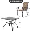 Nuu Garden 5 -Piece Black Patio Dining Set Iron Square Table with 4 Brown Stationary Chairs