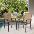 Nuu Garden 5 -Piece Black Patio Dining Set Iron Square Table with 4 Brown Stationary Chairs