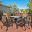 Nuu Garden 5 -Piece Black Patio Dining Set Iron Square Table with 4 Brown Stationary Chairs