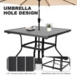 Nuu Garden 5 -Piece Black Patio Dining Set Iron Square Table with 4 Brown Swivel Chairs