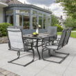 Nuu Garden 7 -Piece Black Patio Dining Set Iron Rectangle Table with 6 Light gray C-spring Chairs