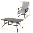 Nuu Garden 7 -Piece Black Patio Dining Set Iron Rectangle Table with 6 Light gray C-spring Chairs