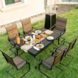 Nuu Garden 7 -Piece Black Patio Dining Set Iron Rectangle Table with 6 Brown C-spring Chairs