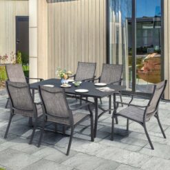 Nuu Garden 7 -Piece Black Patio Dining Set Aluminum Rectangle Table with 6 Stationary Chairs