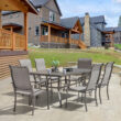 Nuu Garden 7 -Piece Gray Patio Dining Set Iron Rectangle Table with 6 Gray Stationary Chairs