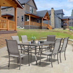 Nuu Garden 7 -Piece Gray Patio Dining Set Iron Rectangle Table with 6 Gray Stationary Chairs