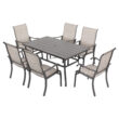 Nuu Garden 7 -Piece Grey Patio Dining Set Iron Rectangle Table with 6 Beige Stationary Chairs