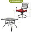 Nuu Garden 5 -Piece Black Patio Dining Set Iron Square Table with 4 Red Cushions Swivel Chairs