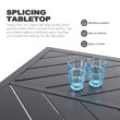 Nuu Garden Outdoor 7-Piece Padded Textilene Metal Dining Set with Umbrella Hole 7 -Piece Black Patio Dining Set Iron Rectangle Table with 6 Blue C-spring Chairs