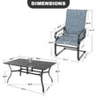 Nuu Garden Outdoor 7-Piece Padded Textilene Metal Dining Set with Umbrella Hole 7 -Piece Black Patio Dining Set Iron Rectangle Table with 6 Blue C-spring Chairs