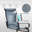 Nuu Garden Outdoor 7-Piece Padded Textilene Metal Dining Set with Umbrella Hole 7 -Piece Black Patio Dining Set Iron Rectangle Table with 6 Blue C-spring Chairs