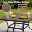 Nuu Garden 5 -Piece Wood-Grain Patio Dining Set Iron Square Table with 4 Brown Swivel Chairs