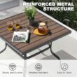 Nuu Garden 5 -Piece Wood-Grain Patio Dining Set Iron Square Table with 4 Brown Swivel Chairs
