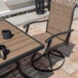 Nuu Garden 5 -Piece Wood-Grain Patio Dining Set Iron Square Table with 4 Brown Swivel Chairs