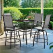 Nuu Garden 5 -Piece Black and Brown with gold point Bar Height Patio Dining Set Iron Square Table with 4 Gray Swivel Chairs