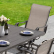 Nuu Garden 7 -Piece Grey Patio Dining Set Iron Rectangle Table with 6 Beige Stationary and Motion Chairs