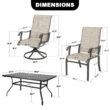 Nuu Garden 7 -Piece Grey Patio Dining Set Iron Rectangle Table with 6 Beige Stationary and Motion Chairs