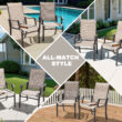Nuu Garden 7 -Piece Grey Patio Dining Set Iron Rectangle Table with 6 Beige Stationary and Motion Chairs