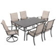 Nuu Garden 7 -Piece Grey Patio Dining Set Iron Rectangle Table with 6 Beige Stationary and Motion Chairs