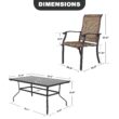 Nuu Garden 7 -Piece Black Patio Dining Set Iron Rectangle Table with 6 Brown Stationary Chairs