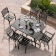 Nuu Garden 7 -Piece Black Patio Dining Set Iron Rectangle Table with 6 Stackable Stationary Chairs