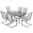 Nuu Garden 7 -Piece Black Patio Dining Set Iron Rectangle Table with 6 Gray C-spring Chairs