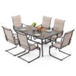 Nuu Garden 7 -Piece Gray Patio Dining Set Iron Rectangle Table with 6 Beige C-spring Chairs