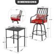 Nuu Garden 5 -Piece Black Bar Height Patio Dining Set Iron Square Table with 4 Red Cushions Swivel Chairs