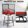 Nuu Garden 5 -Piece Black Bar Height Patio Dining Set Iron Square Table with 4 Red Cushions Swivel Chairs