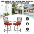 Nuu Garden 5 -Piece Black Bar Height Patio Dining Set Iron Square Table with 4 Red Cushions Swivel Chairs