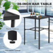 Nuu Garden 5 -Piece Black Bar Height Patio Dining Set Iron Square Table with 4 Red Cushions Swivel Chairs
