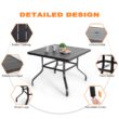 Nuu Garden 5 -Piece Black Patio Dining Set Iron Square Table with 4 Brown Swivel Chairs
