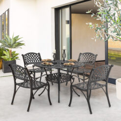 Nuu Garden 5 -Piece Black with gold Patio Dining Set Aluminum Round Table with 4 Stationary Chairs