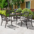 Nuu Garden 5 -Piece Black with gold Patio Dining Set Aluminum Round Table with 4 Stationary Chairs