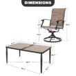 Nuu Garden 7 -Piece Black Patio Dining Set Iron Rectangle Table with 6 Brown Stackable Swivel Chairs