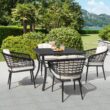 Nuu Garden 5 -Piece Black Woven Patio Dining Set Aluminum Square Table with 4 Beige Cushions Stationary Chairs